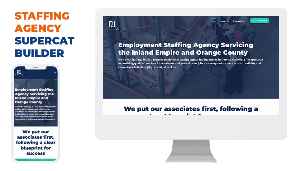 Homepage of Staffing Agency website designed by Digital SuperCat, showcasing intuitive navigation and user-friendly interface.